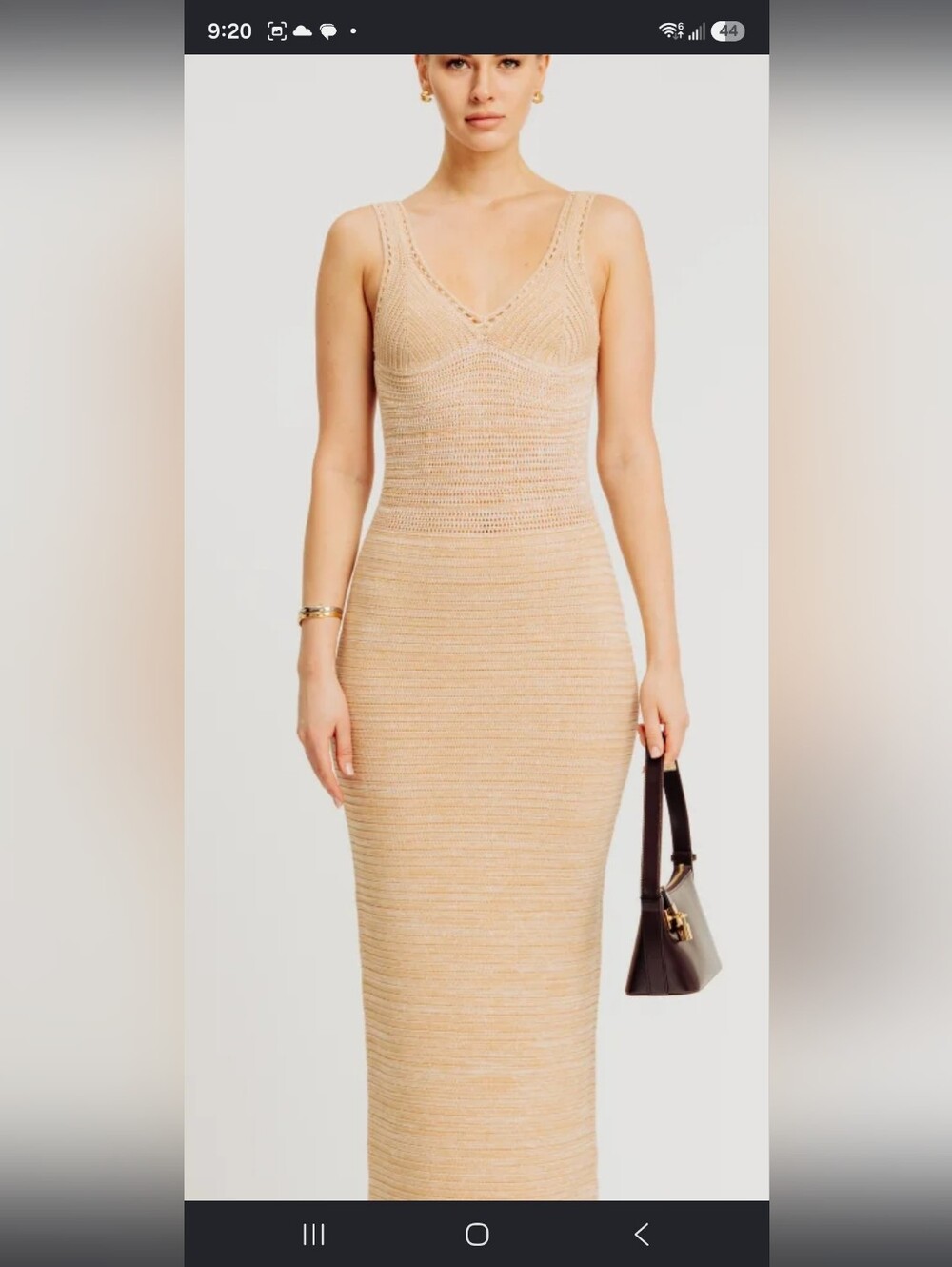 Sleeveless V-Neck Knit Maxi Dress in Beige